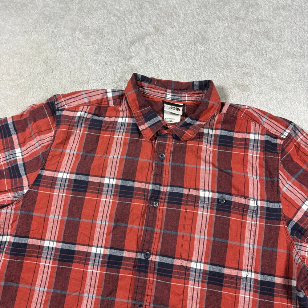 The North Face Shirt Mens L Red Plaid Short Sleeve Button Up Cotton Hemp Blend